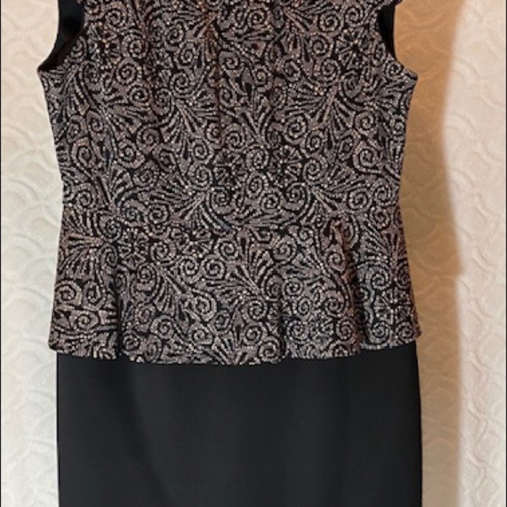 Connected 16 Dress Peplum Black Tan Midi Plus Size